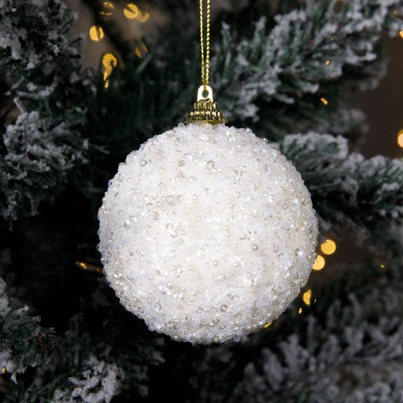 Wool White Sequin Christmas Bauble - 8cm -  60008522