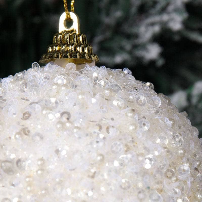 Wool White Sequin Christmas Bauble - 8cm-  60008522