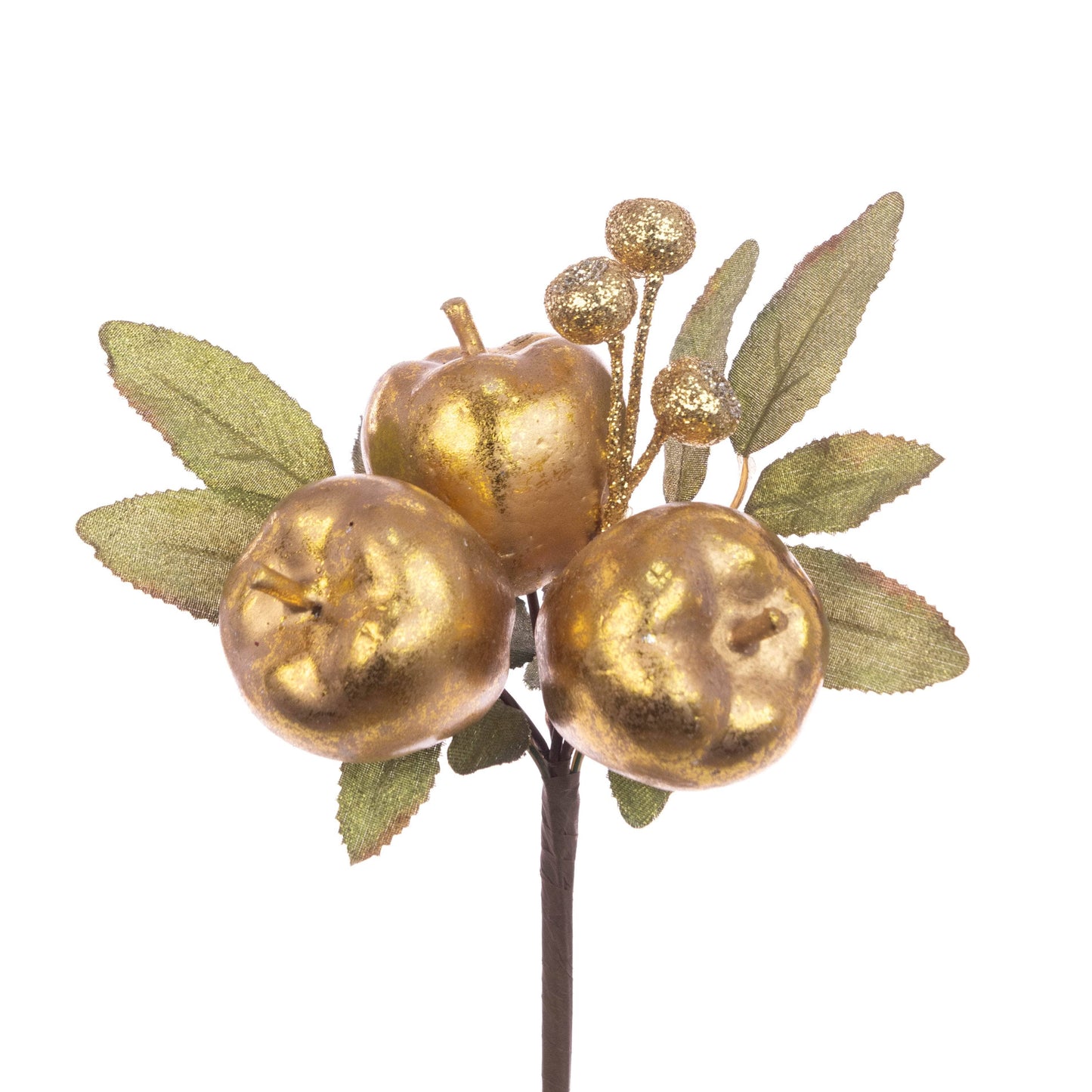 Christmas  -  Gold Apple With Foliage Pick - 23cm  -  60450855