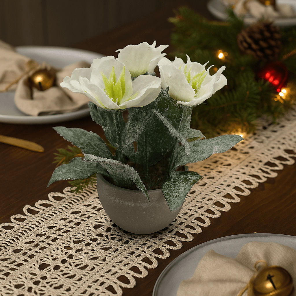 Christmas  -  Artificial White Frosted Hellebores - 19cm  -  60484274