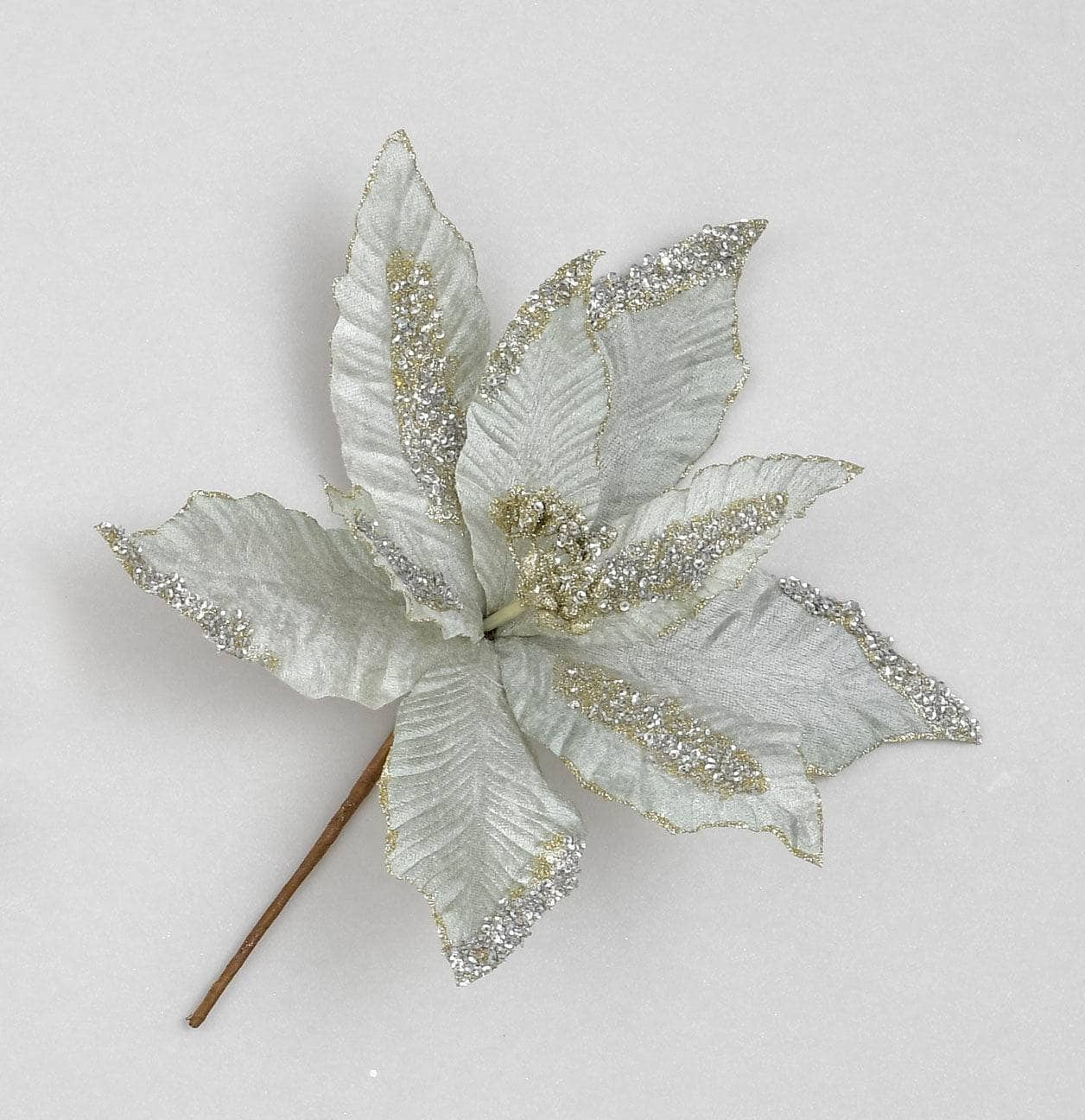 Silver Velvet Poinsettia Decoration- 28cm -  60008623