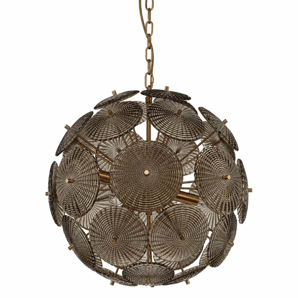 Lights  -  Iron & Dark Green Glass 6 Light Chandelier  -  60486002
