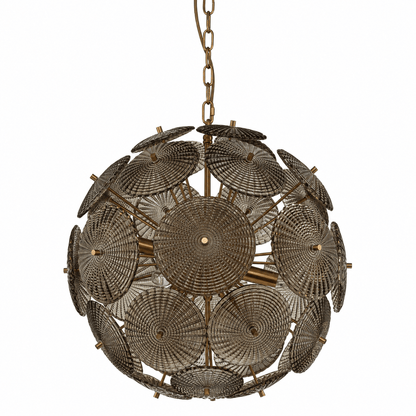 Lights  -  Iron & Dark Green Glass 6 Light Chandelier  -  60486002
