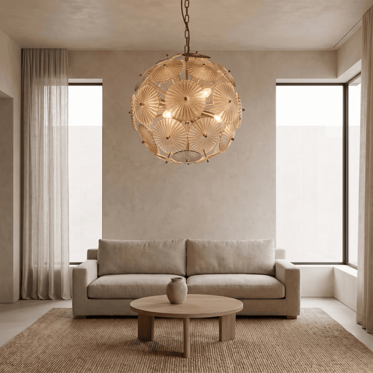 Lights  -  Iron & Dark Green Glass 6 Light Chandelier  -  60486002
