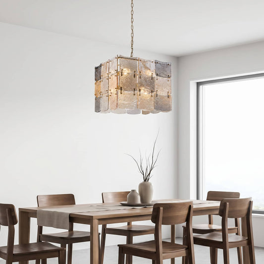 Lights  -  YS 10-1750-8 Iron with Smoked & Amber Glass 8 Light Chandelier  -  60485997
