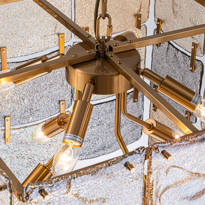 Lights  -  YS 10-1750-8 Iron with Smoked & Amber Glass 8 Light Chandelier  -  60485997