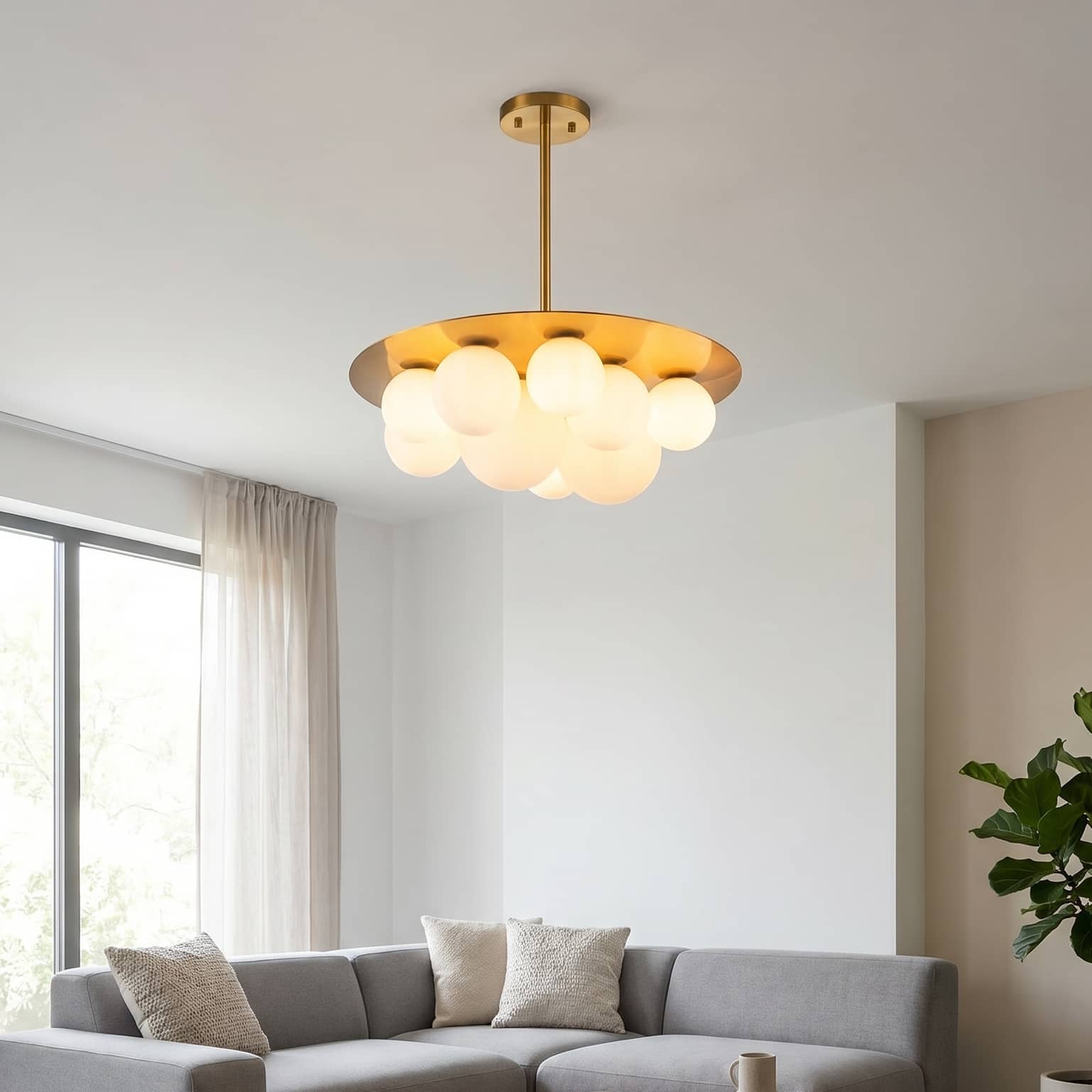 Lights  -  YS 10-1752-10 Stainless Steel & White Glass 10 Light Ceiling Light  -  60486000