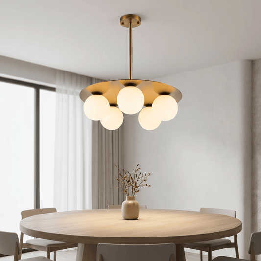 Lights  -  YS 10-1753-5 Stainless Steel & White Glass 5 Light Ceiling Light  -  60486001