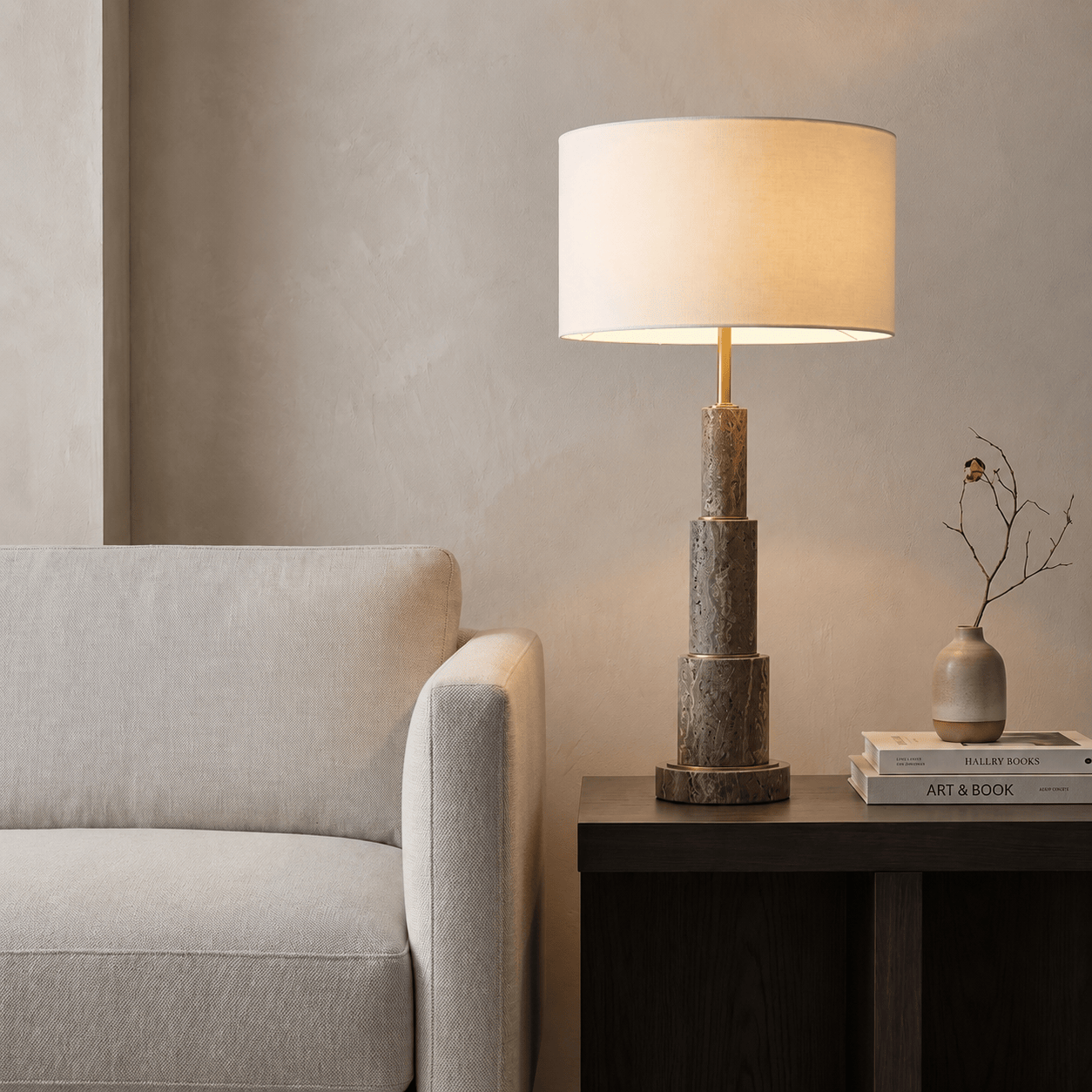 YS 12-0017-1ST Iron & Silver Table Lamp with Linen Shade