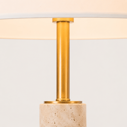 YS 12-0017-1TR Iron & Travertine Table Lamp with Linen Shade