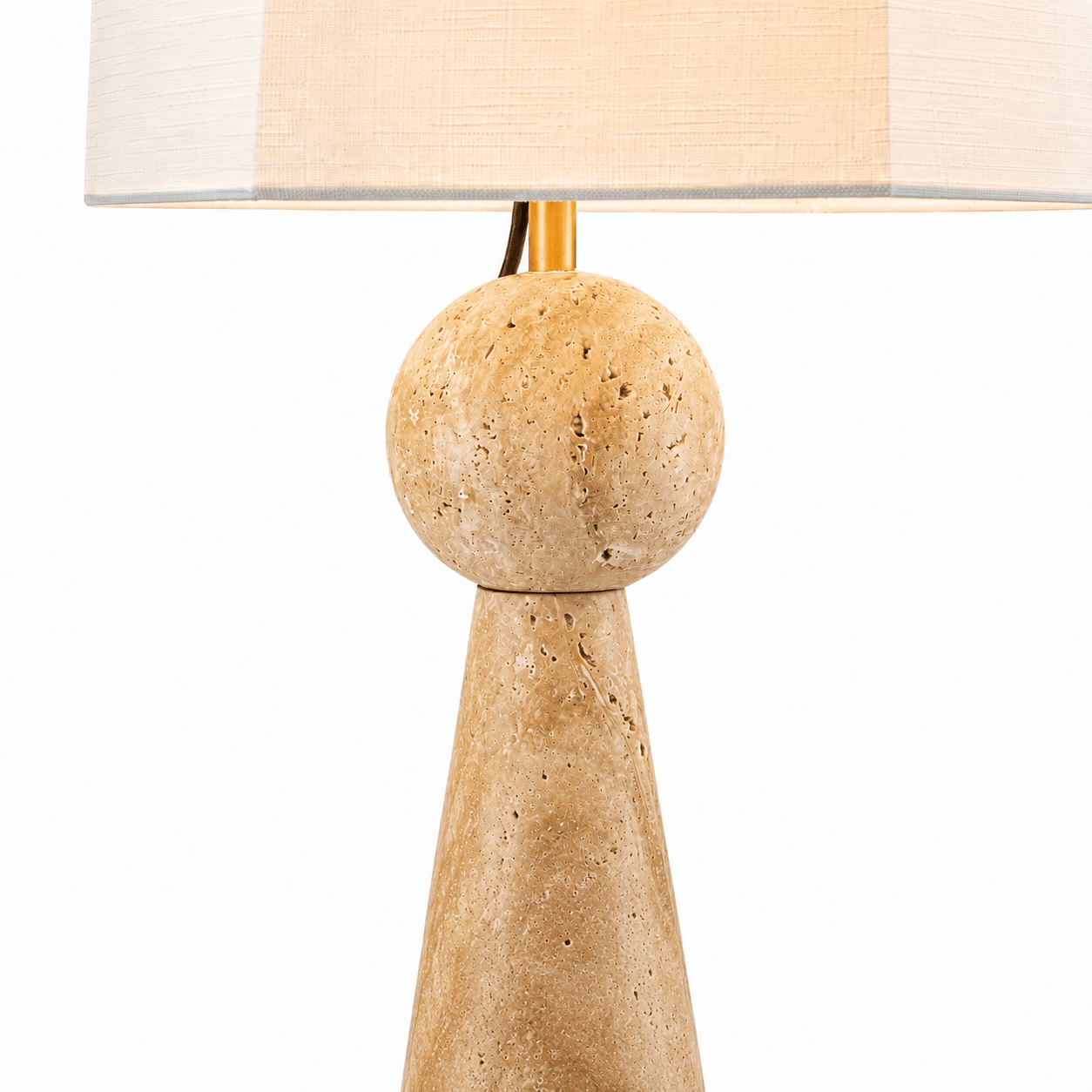YS 12-0060-1 Iron & Travertine Table Lamp with Linen Shade