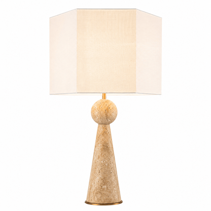 YS 12-0060-1 Iron & Travertine Table Lamp with Linen Shade