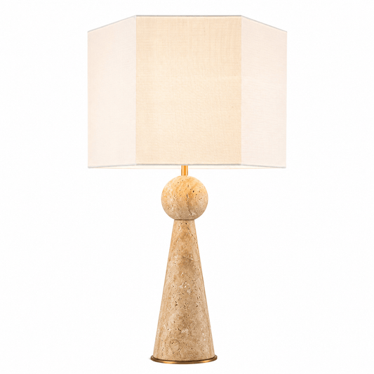 Lights  -  YS 12-0060-1 Iron & Travertine Table Lamp with Linen Shade  -  60485993