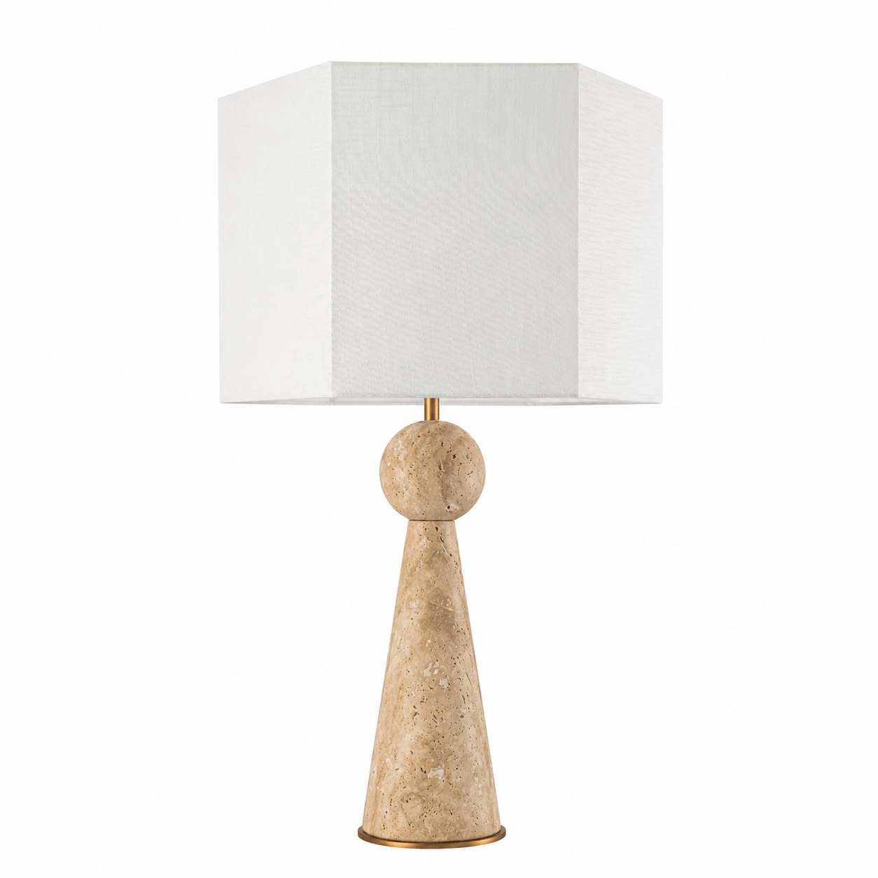 YS 12-0060-1 Iron & Travertine Table Lamp with Linen Shade