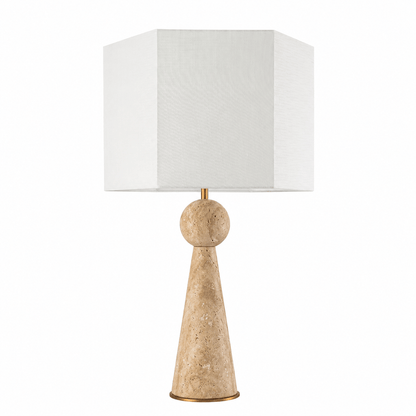 YS 12-0060-1 Iron & Travertine Table Lamp with Linen Shade