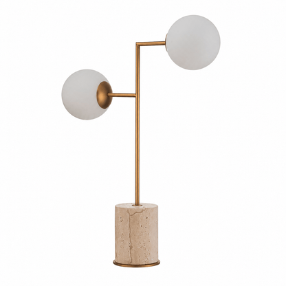 Lights  -  YS 12-0088-2 Iron & Travertine Table Lamp with Glass Shade  -  60485991