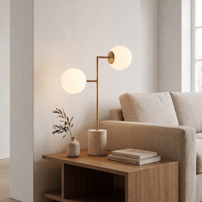 YS 12-0088-2 Iron & Travertine Table Lamp with Glass Shade