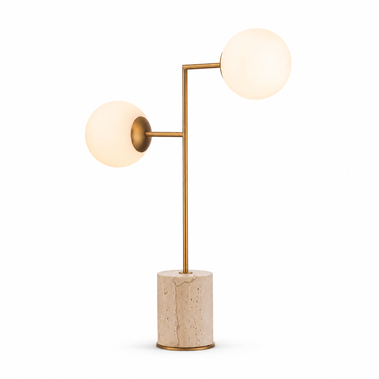 Lights  -  YS 12-0088-2 Iron & Travertine Table Lamp with Glass Shade  -  60485991