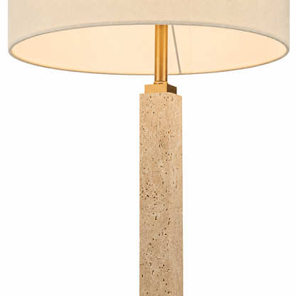 Lights  -  YS 12-0102-1 Iron & Travertine Table Lamp with Fabric Shade  -  60485992