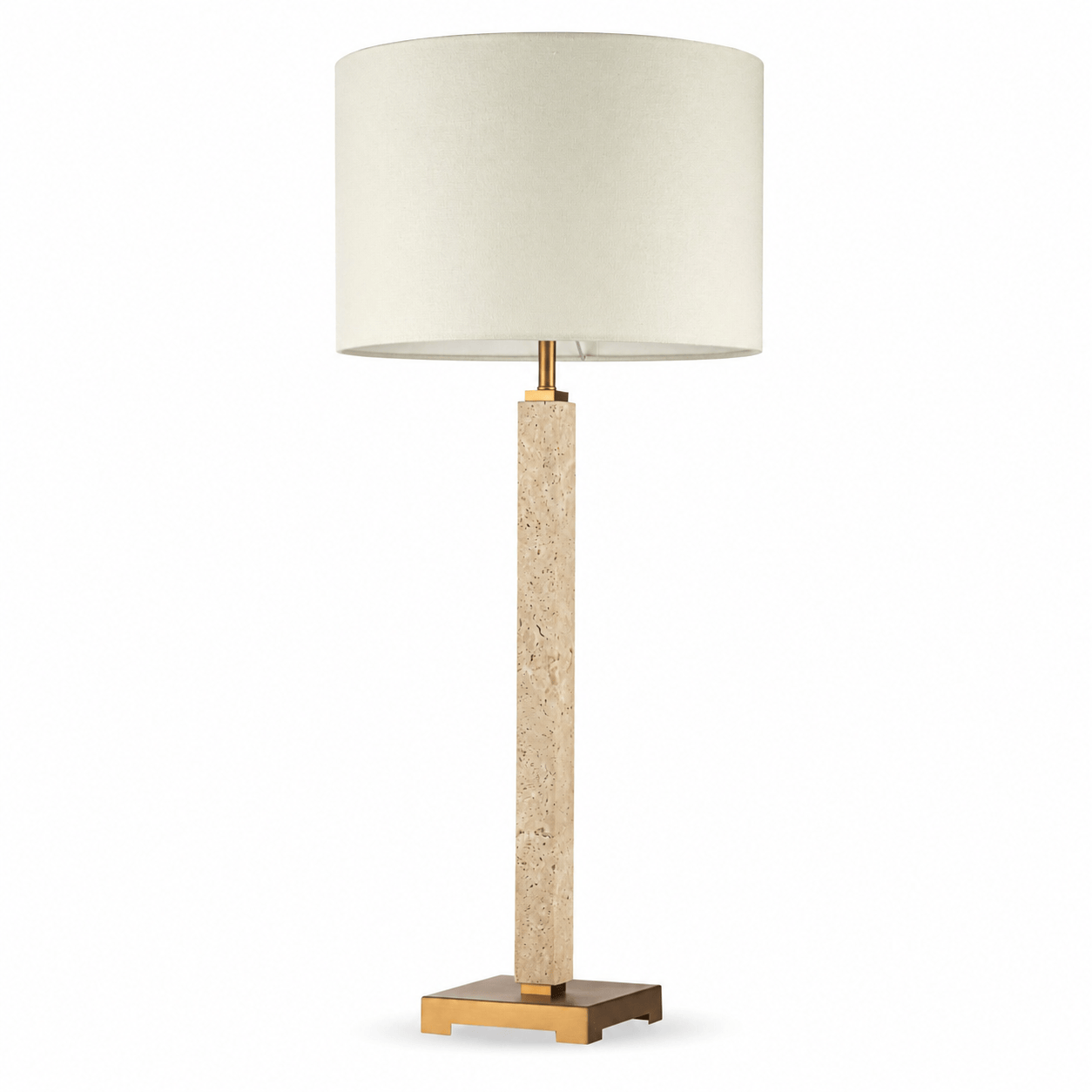Lights  -  YS 12-0102-1 Iron & Travertine Table Lamp with Fabric Shade  -  60485992