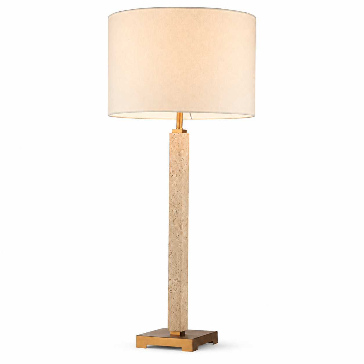 Lights  -  YS 12-0102-1 Iron & Travertine Table Lamp with Fabric Shade  -  60485992