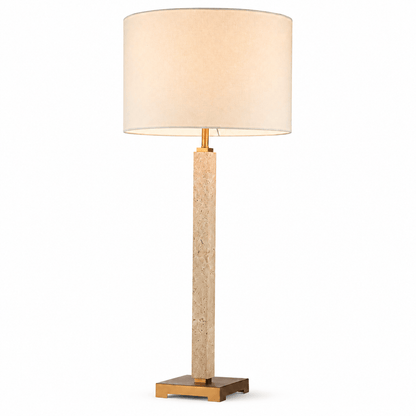 Lights  -  YS 12-0102-1 Iron & Travertine Table Lamp with Fabric Shade  -  60485992