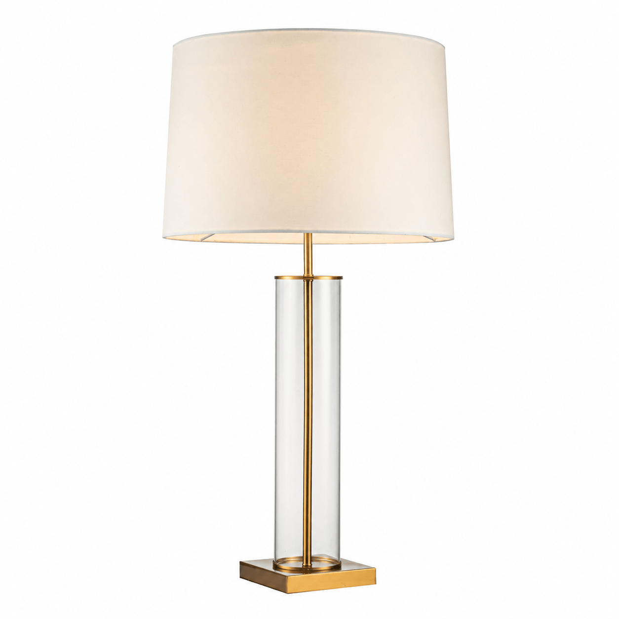 Lights  -  YS 12-1299-1BB Iron & Glass Table Lamp with Fabric Shade - Brushed Brass  -  60485995