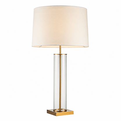 Lights  -  YS 12-1299-1BB Iron & Glass Table Lamp with Fabric Shade - Brushed Brass  -  60485995