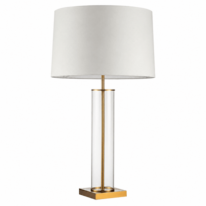 Lights  -  YS 12-1299-1BB Iron & Glass Table Lamp with Fabric Shade - Brushed Brass  -  60485995