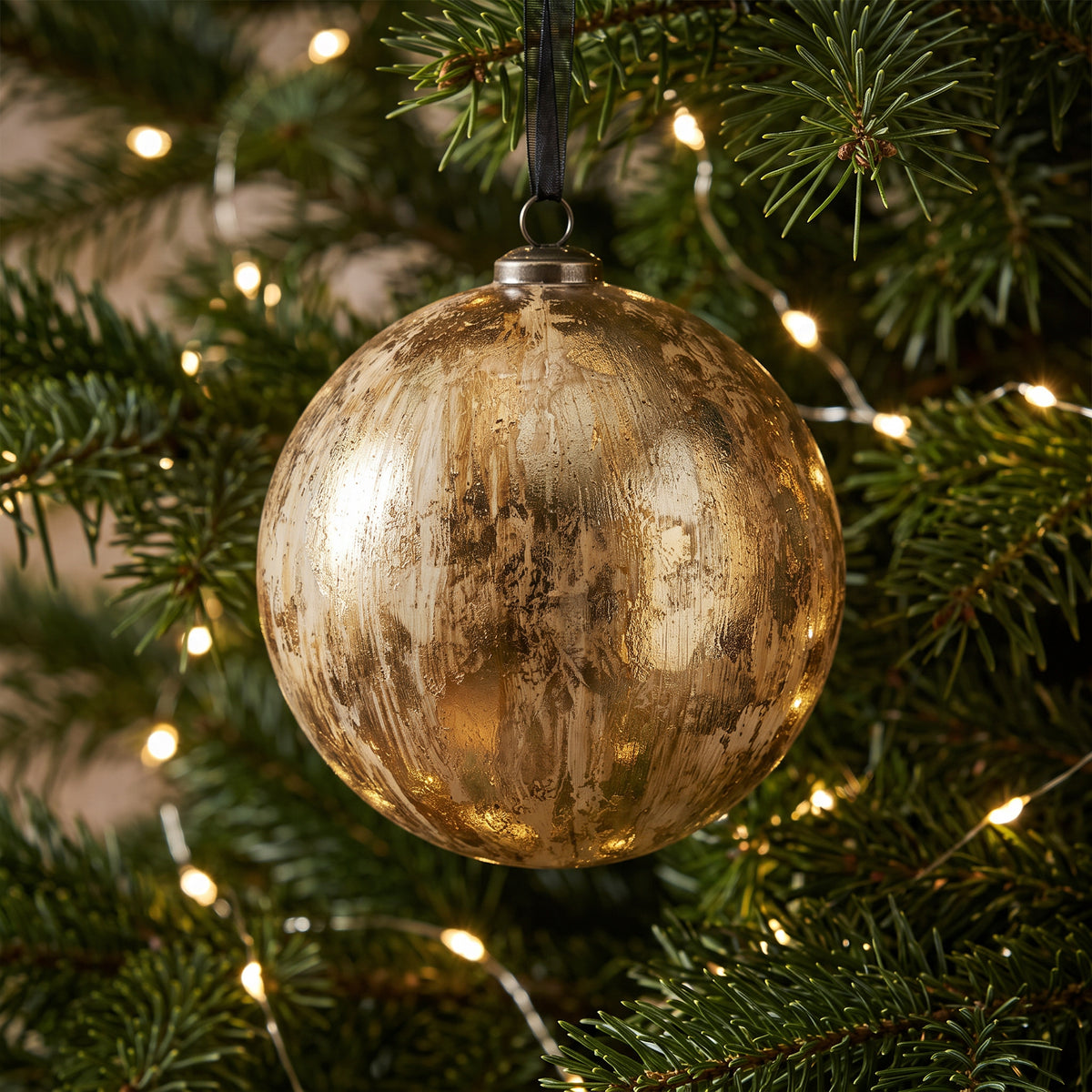 Abstract Gold Paint Bauble - 15cm