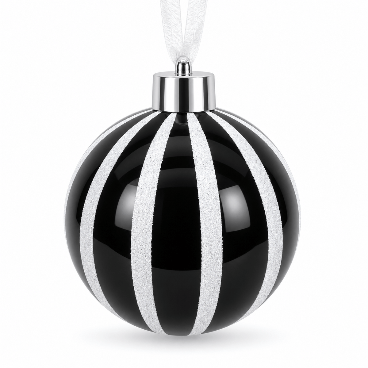 Christmas  -  Black & White Fine Glitter Stripe Bauble - 20cm  -  60486241