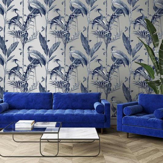 Wallpaper  -  Belgravia Azzurra Leaf Silver & Navy Wallpaper - 9506  -  60001997