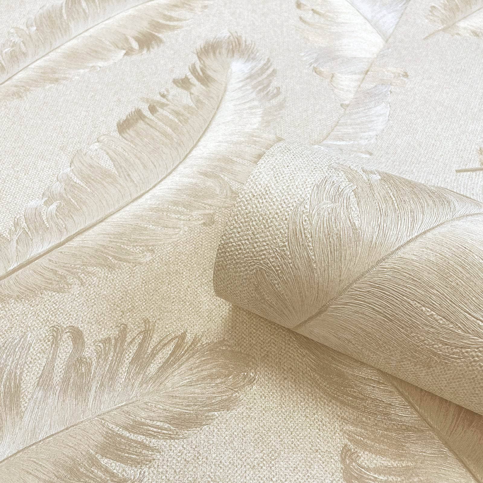 Wallpaper  -  Belgravia Ciara Soft Beige Feather Wallpaper - 60005881  -  60005881