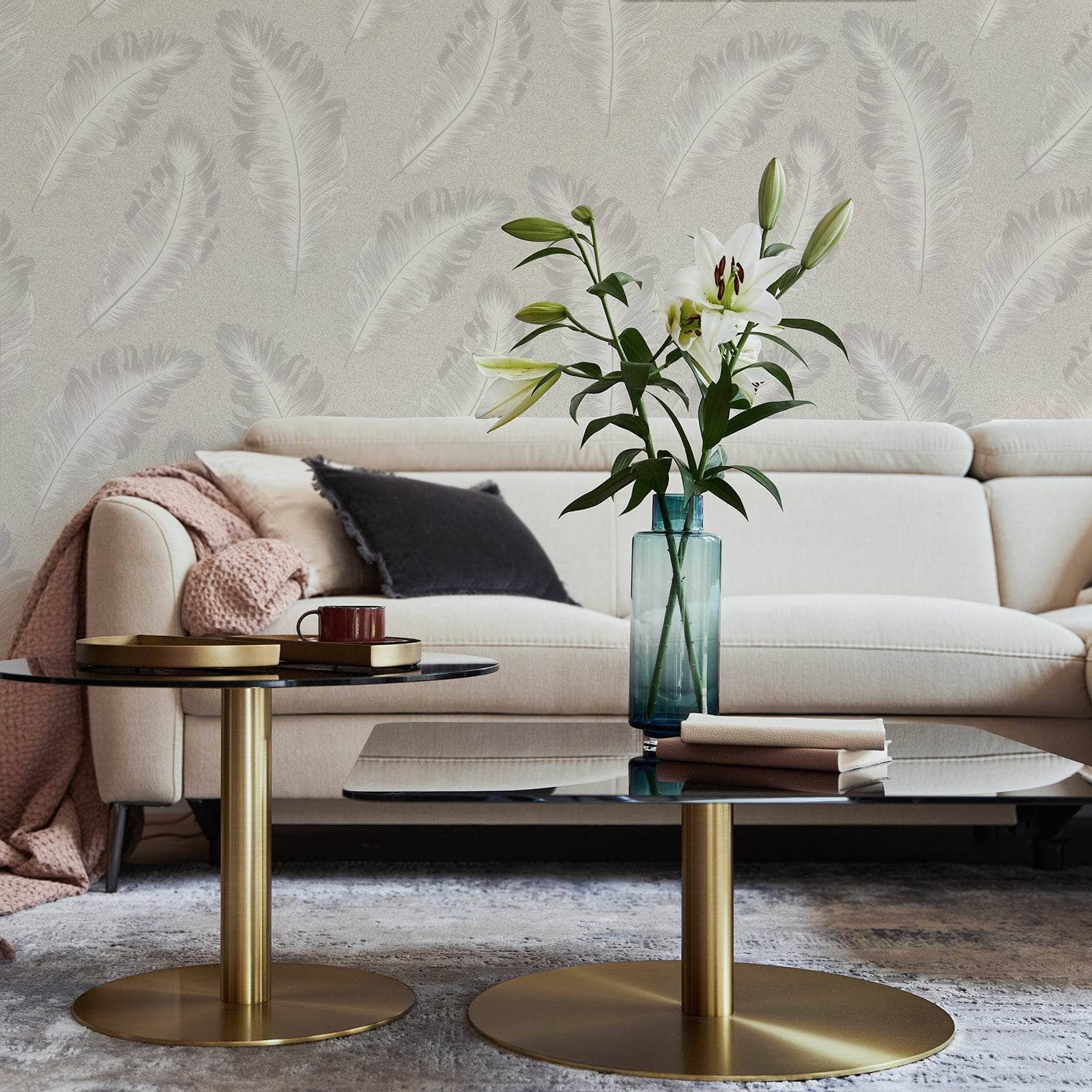 Wallpaper  -  Belgravia Ciara Soft Silver Feather Wallpaper - 60005534  -  60005534