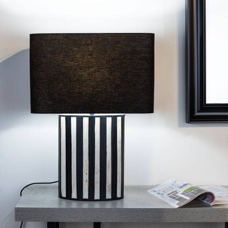 Lights  -  Black Marble & Wood Lamp With Black Shade  -  60004458