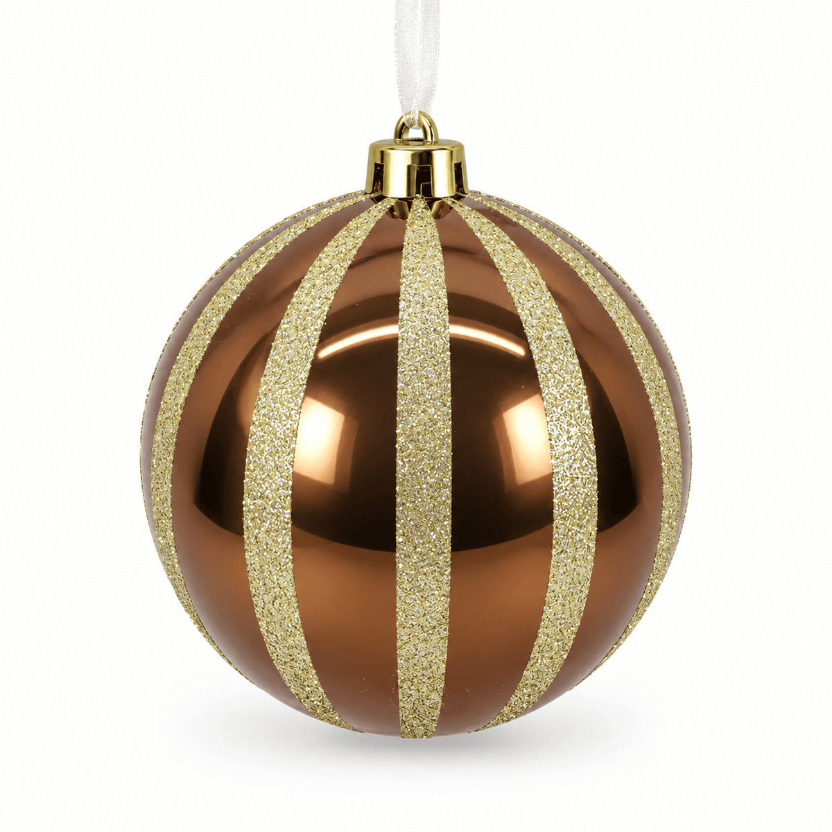 Christmas  -  Copper & Gold Fine Glitter Stripe Bauble - 15cm  -  60486237
