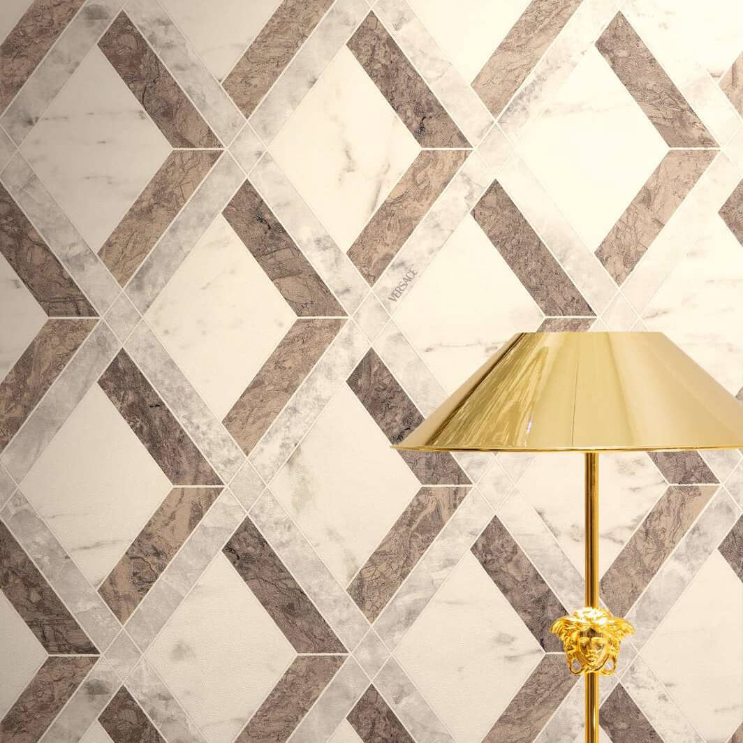 Wallpaper  -  A.S Versace Brown & White Tarsia Motif - 79133-4  -  60486556