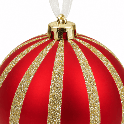 Christmas  -  Red & Gold Fine Glitter Stripe Bauble - 15cm  -  60486235