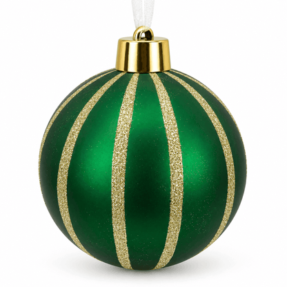 Christmas  -  Emerald & Gold Fine Glitter Stripe Bauble - 20cm  -  60486244