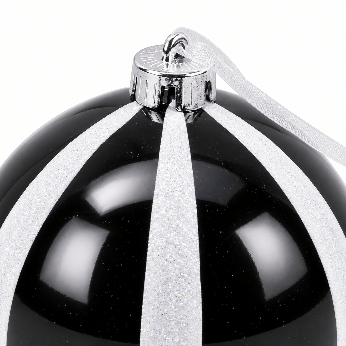 Christmas  -  Black & White Wide Glitter Stripe Bauble - 15cm  -  60486239