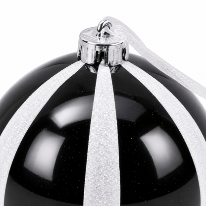 Christmas  -  Black & White Wide Glitter Stripe Bauble - 15cm  -  60486239