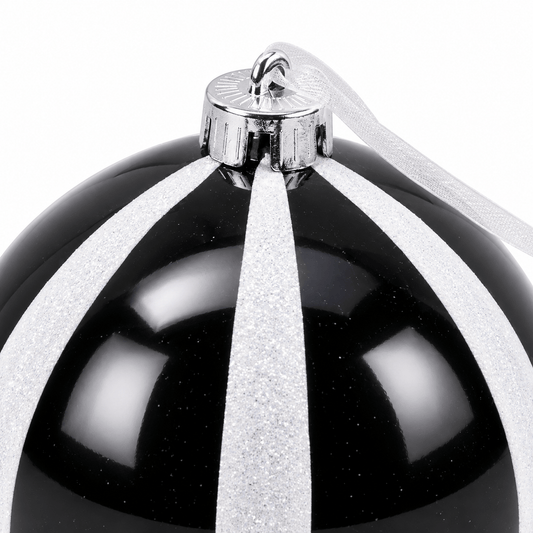Christmas  -  Black & White Wide Glitter Stripe Bauble - 15cm  -  60486239