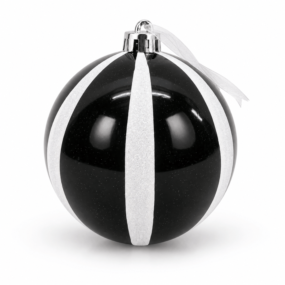 Christmas  -  Black & White Wide Glitter Stripe Bauble - 15cm  -  60486239