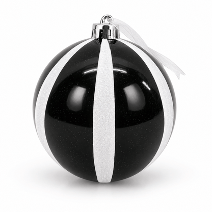 Christmas  -  Black & White Wide Glitter Stripe Bauble - 15cm  -  60486239