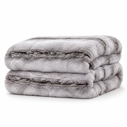 Grey Brushed Faux Rabbit Fur Throw Blanket - 150x200cm