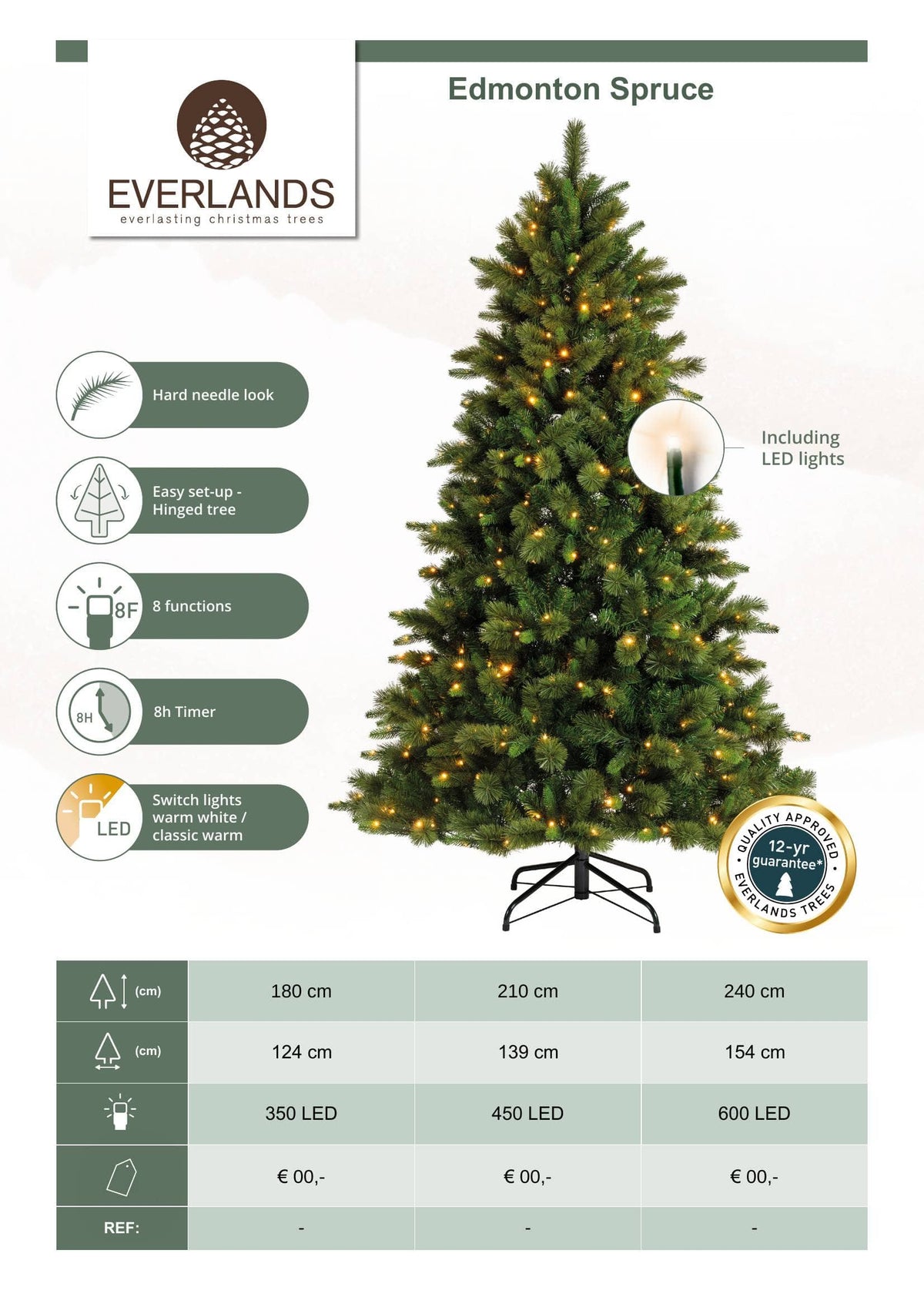 Christmas  -  Everlands Edmonton Spruce LED Pre-lit Christmas Tree - 8ft  -  60483948