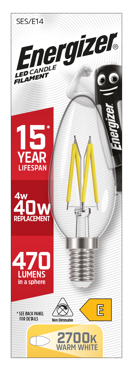 Lights  -  Energizer E14 Filament LED Candle Warm White Lightbulb 40W  -  60003324