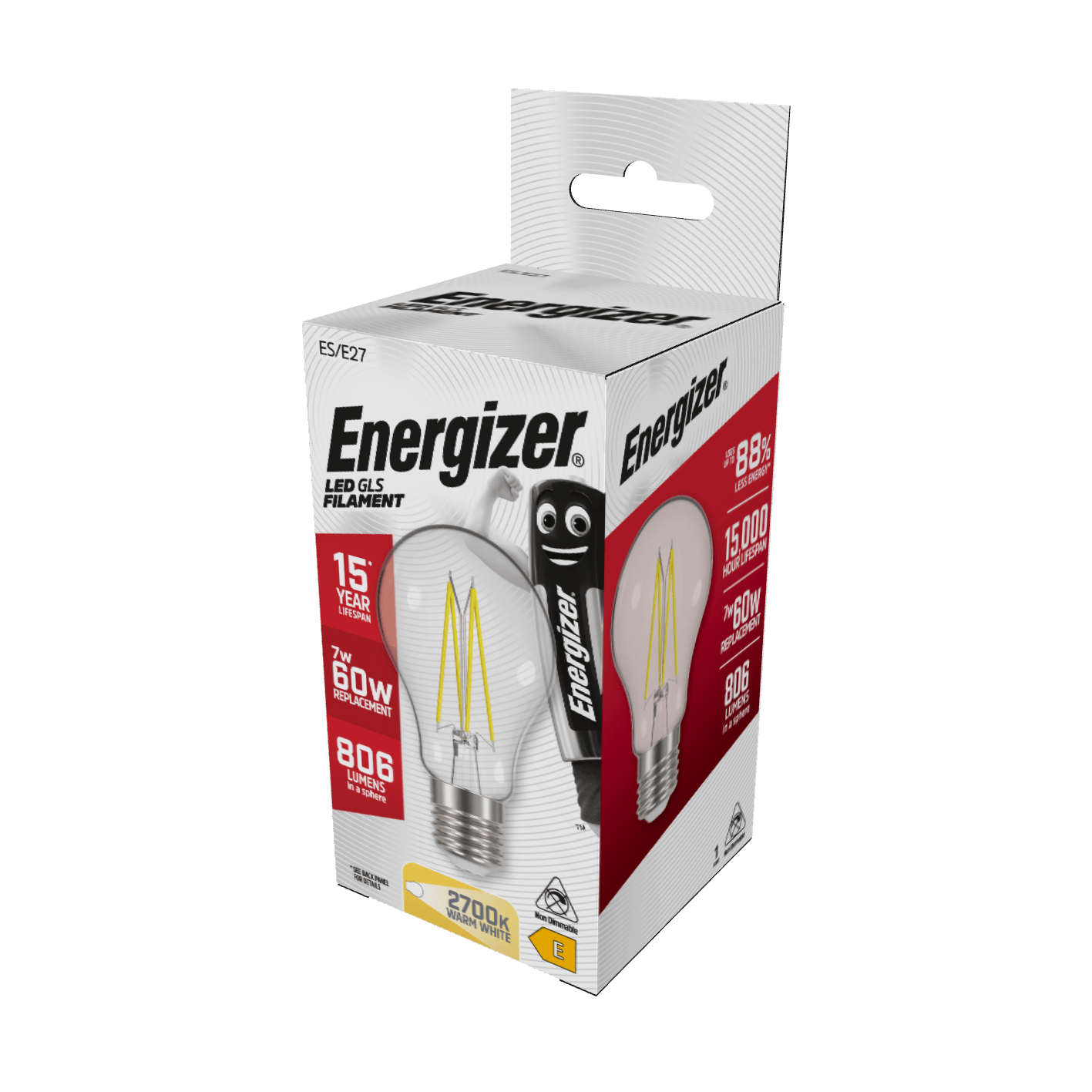 Lights  -  Energizer E27 Filament LED Warm White Lightbulb 60W  -  60003323