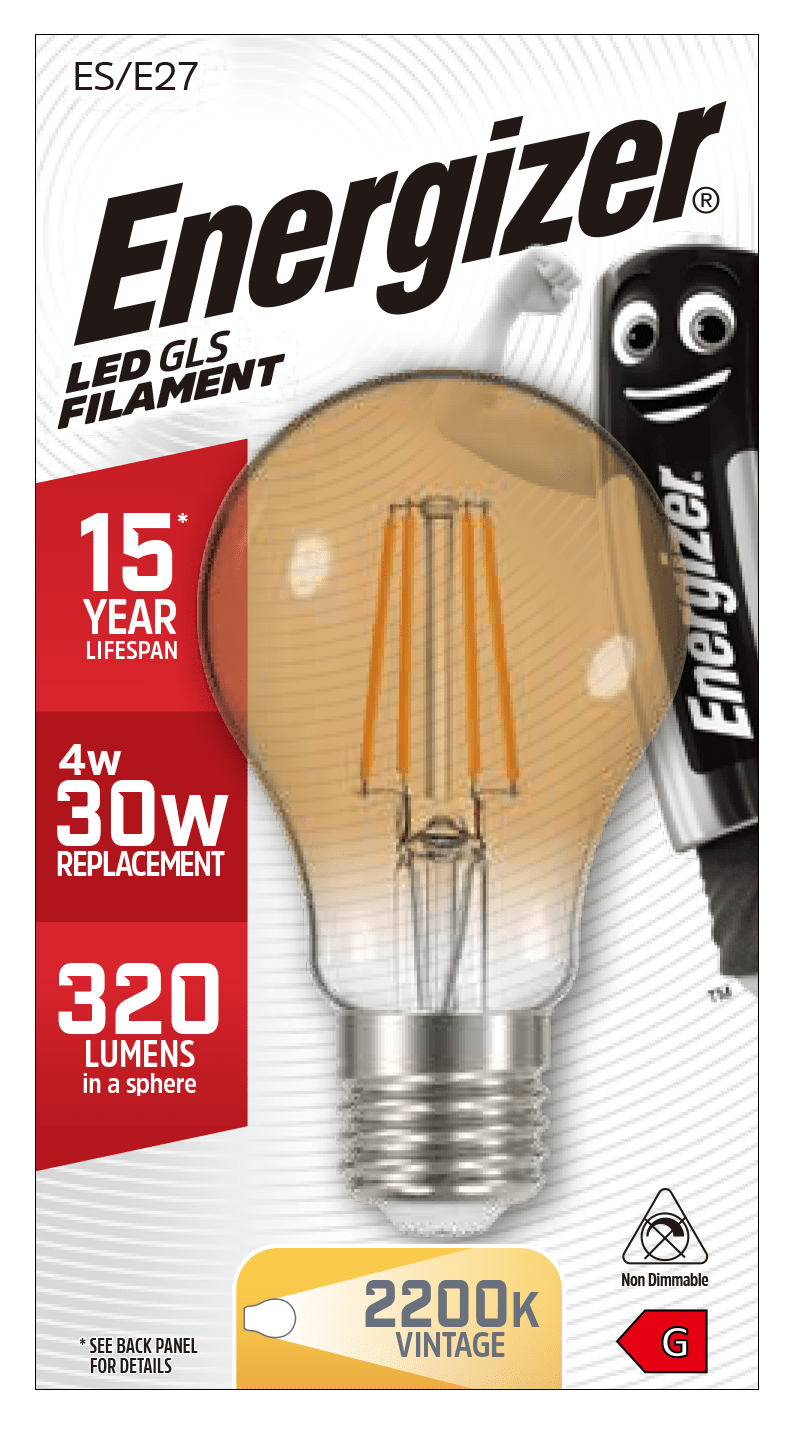 Lights  -  Energizer E27 Gold Filament LED Warm White Lightbulb 30W  -  60003318