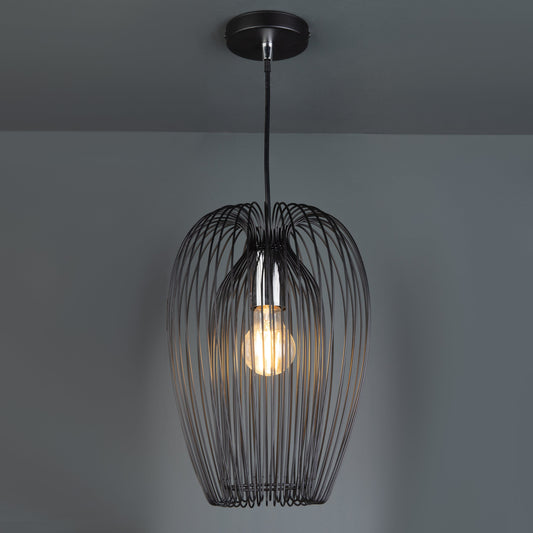 Lights  -  Ero Single Black & Chrome Pendant Ceiling Light  -  60001648